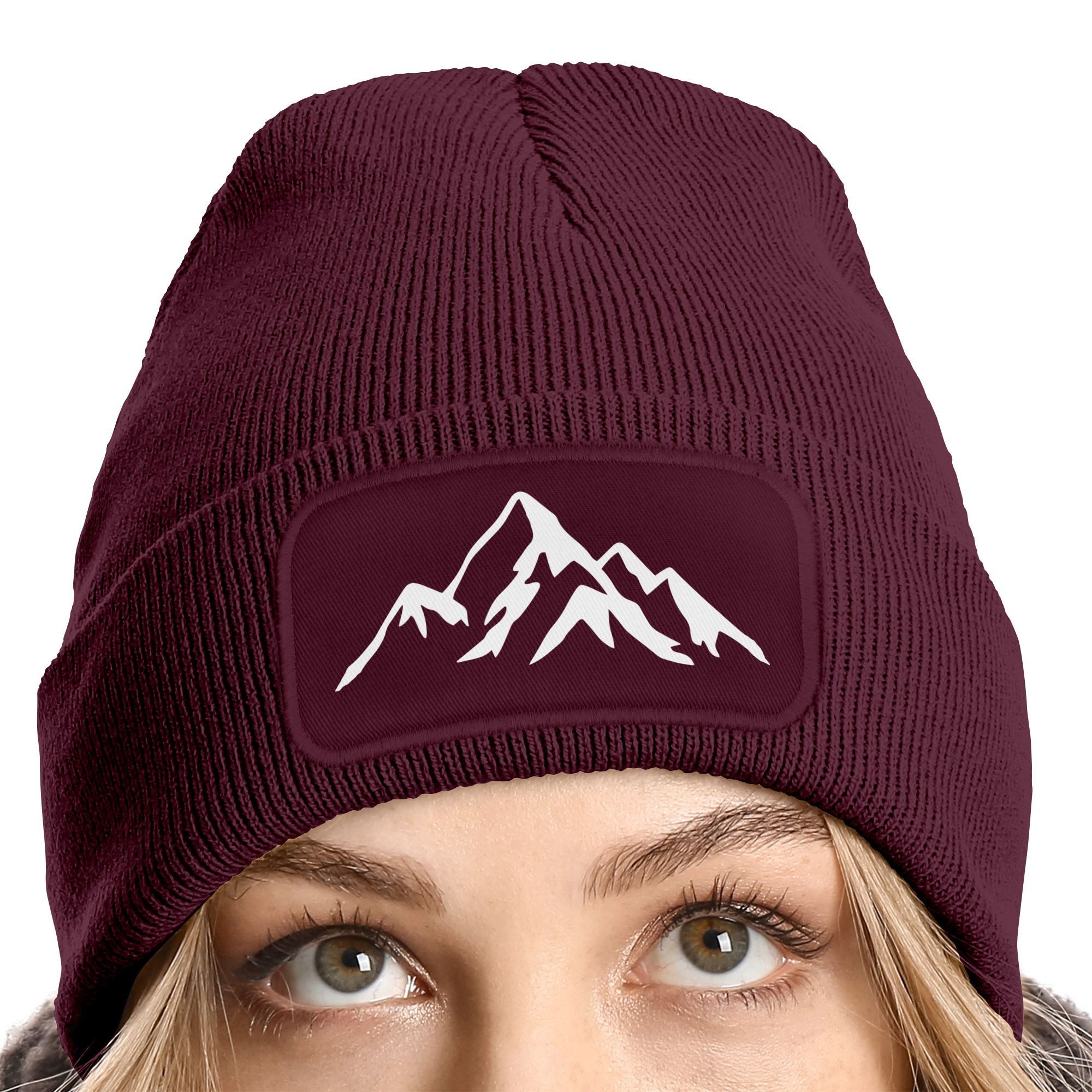Neverless Strickmütze Damen Beanie mit Patch Berge Natur Outdoor Aufdruck P günstig online kaufen