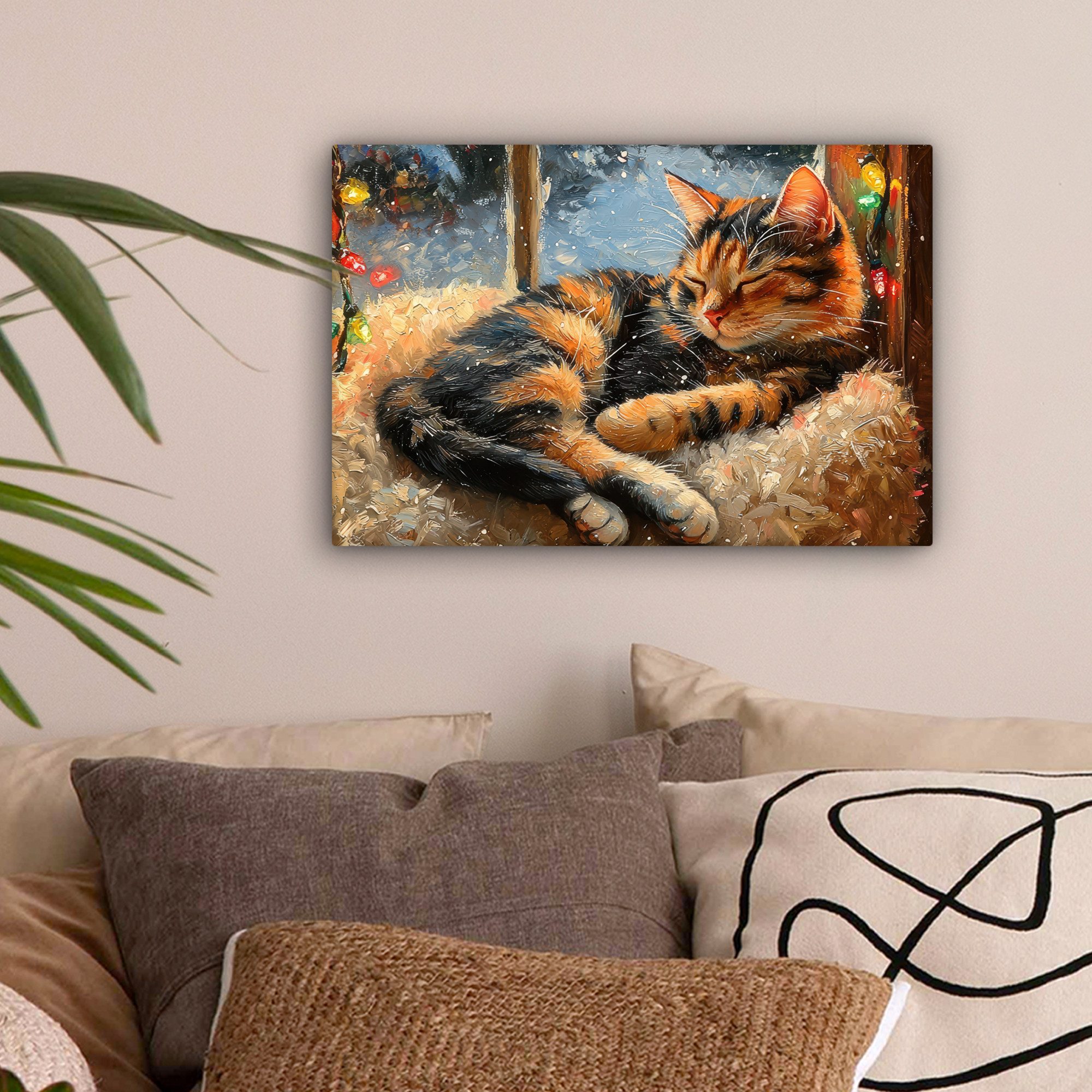 OneMillionCanvasses® Leinwandbild Katze - Weihnachten - Winter - Tier, Foto günstig online kaufen