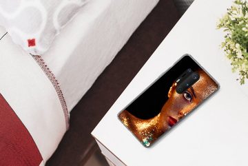 MuchoWow Handyhülle Make-up - Gold - Frau - Luxus - Glitzer - Kunst, Phone Case, Handyhülle OnePlus 8 Pro, Silikon, Schutzhülle