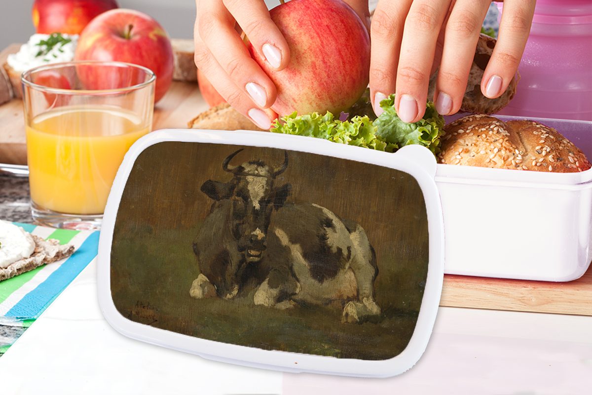 für Kinder Anton von Gemälde Jungs Mauve, für (2-tlg), und Kuh Erwachsene, Kunststoff, weiß MuchoWow Brotdose, - und liegend Lunchbox Mädchen Brotbox