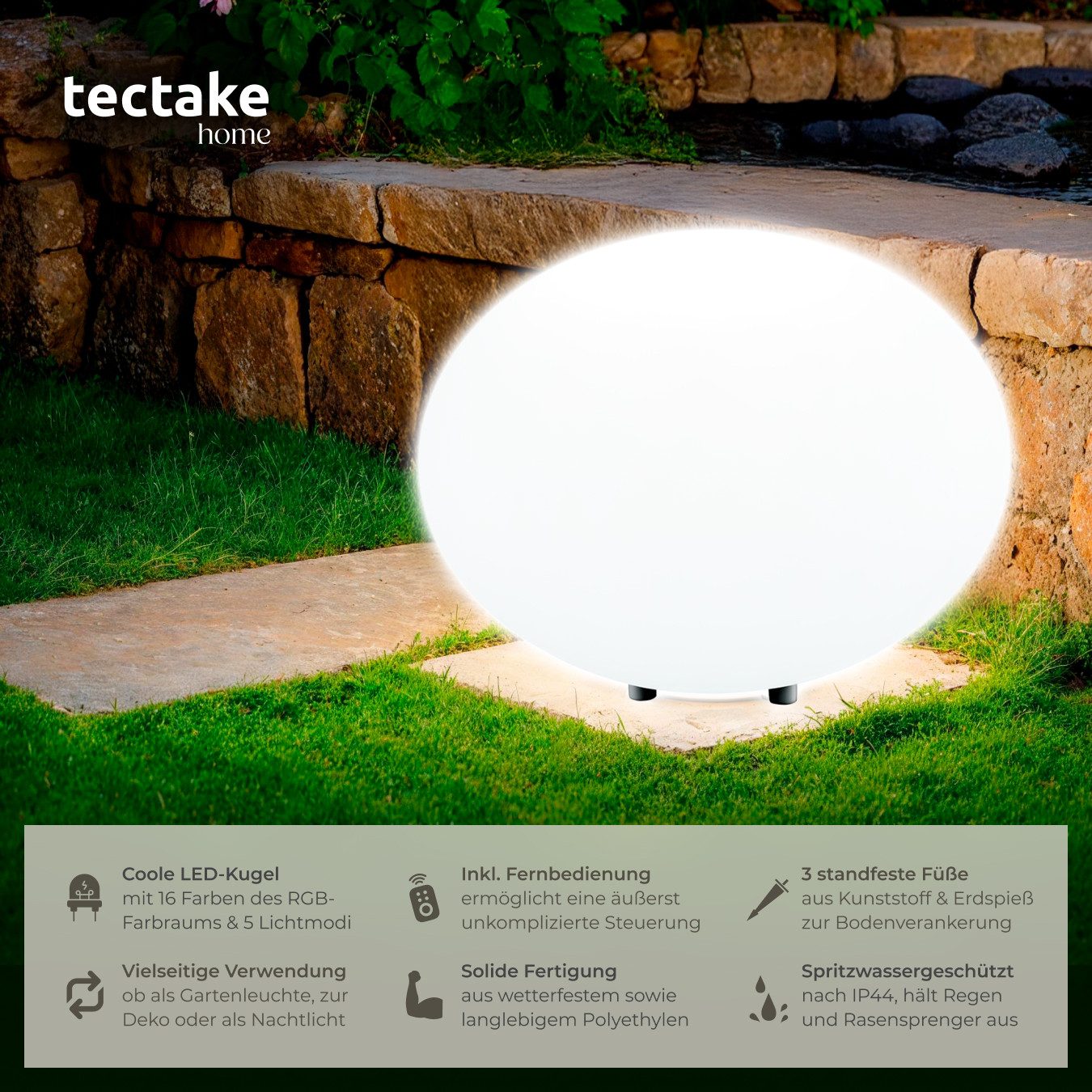 tectake LED Gartenleuchte Kugelleuchte Luminous Eye, günstig online kaufen