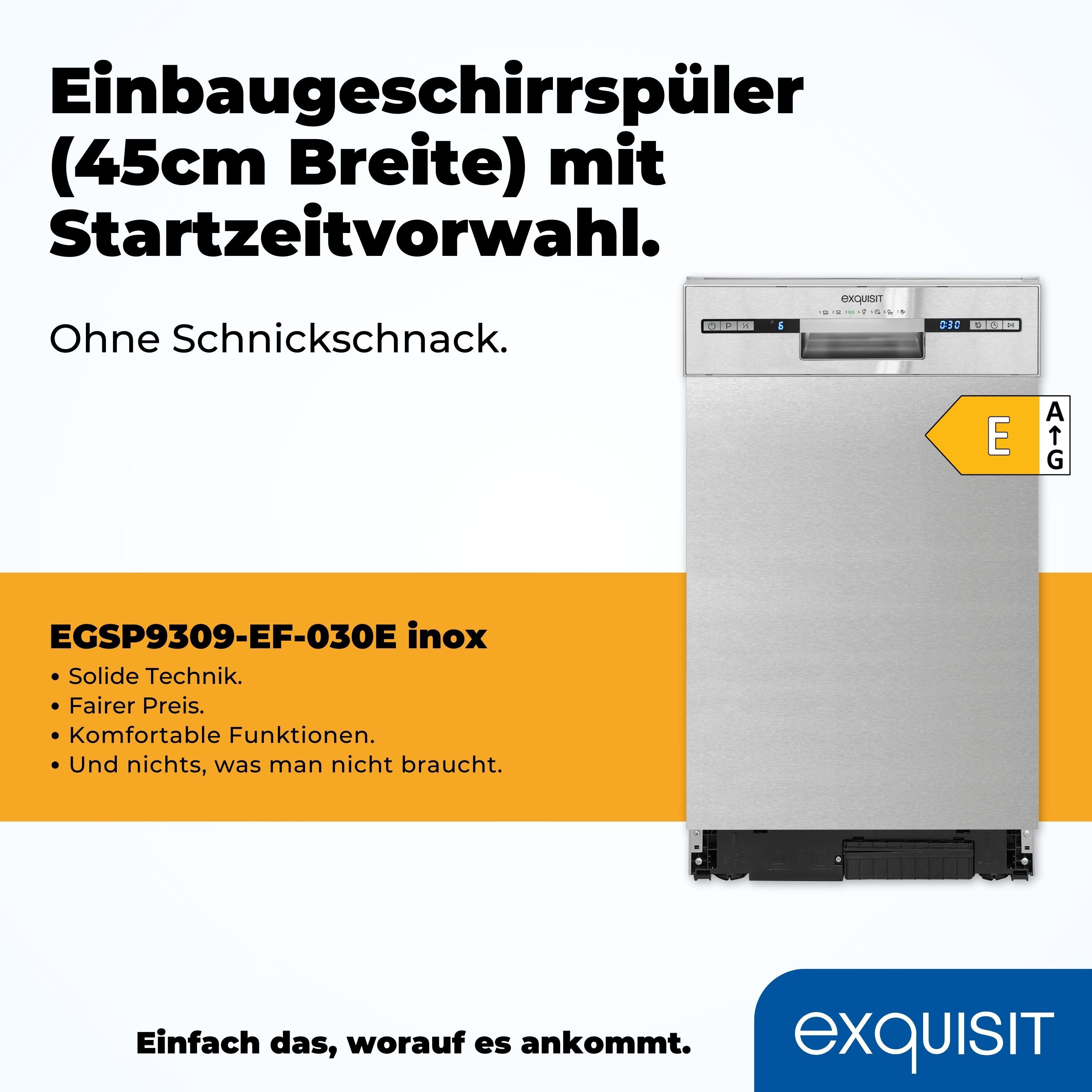 exquisit Unterbaugeschirrspüler EGSP9309-EF-030E, 9 l, 9 Maßgedecke, 9Maßgedecke, ECO-Modus, 7 Spülprogramme