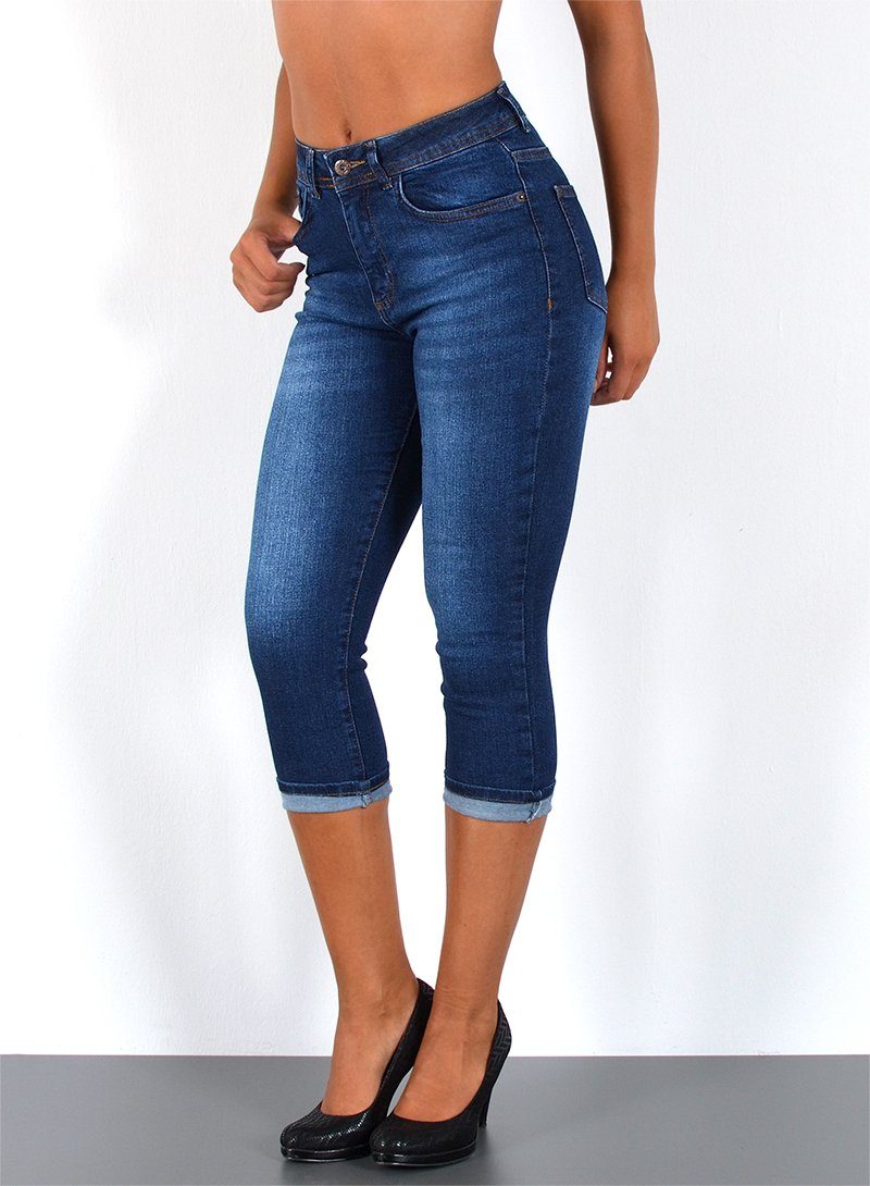 ESRA Caprijeans Damen 3/4 Capri Jeans Hoch-Bund Sommer Hose kurze Jeans Sho günstig online kaufen