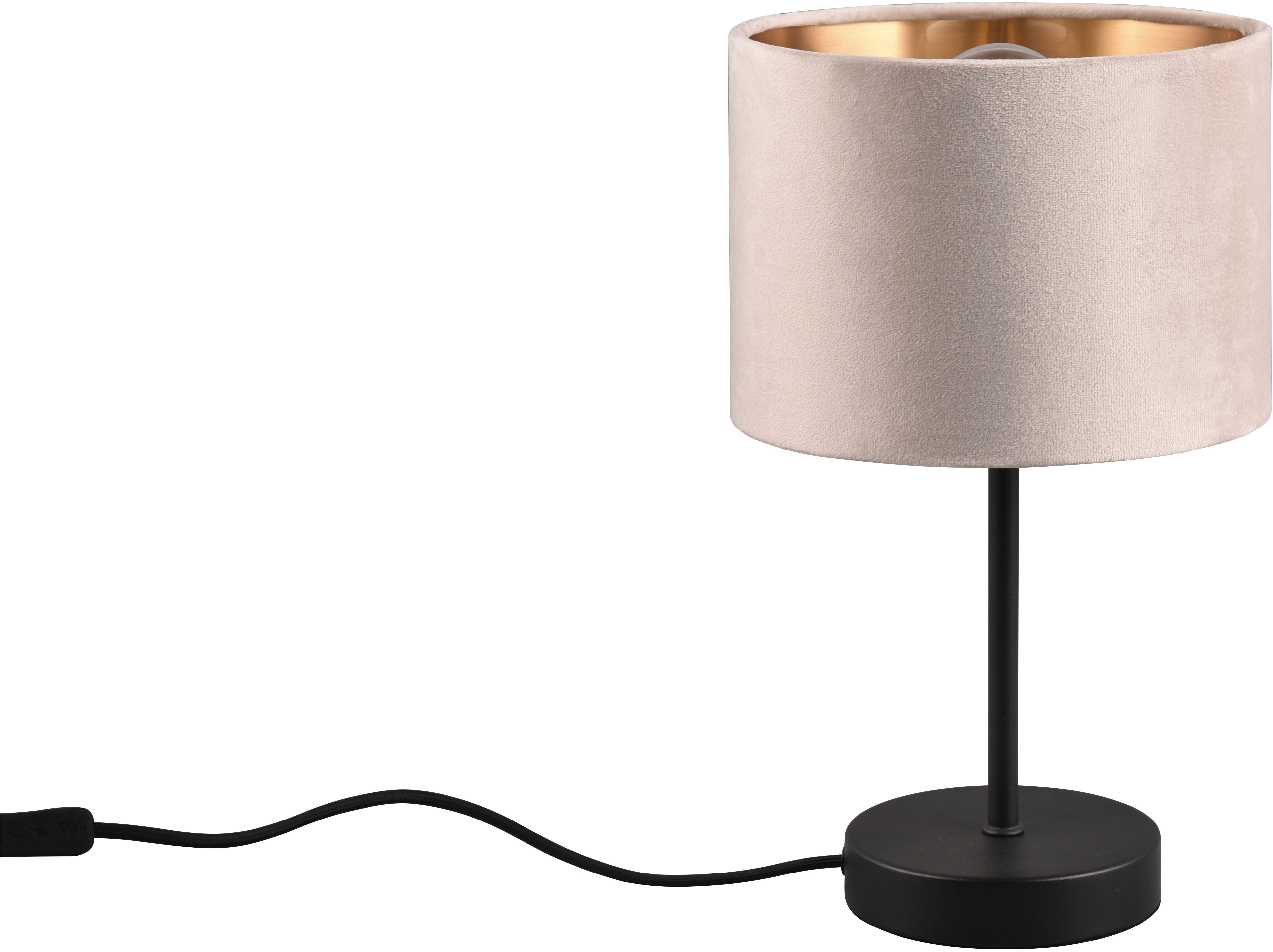 OTTO home Schreibtischlampe Jerrett, Tischlampe mit Samtschirm beige / gold Höhe 33 cm Ø 20cm, Ein-/Ausschalter, Leuchtmittel wechselbar, warmweiß - kaltweiß, Tischleuchte mit Schnurschalter 150cm Kabel, exkl 1x E27 Leuchtmittel