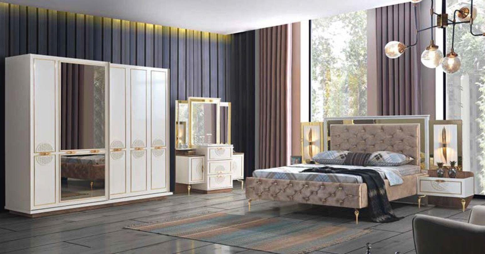 Kleiderschrank 2x Luxus Schlafzimmer-Set, Schlafzimmer Nachttisch 5tlg. Set JVmoebel Bett Kommode