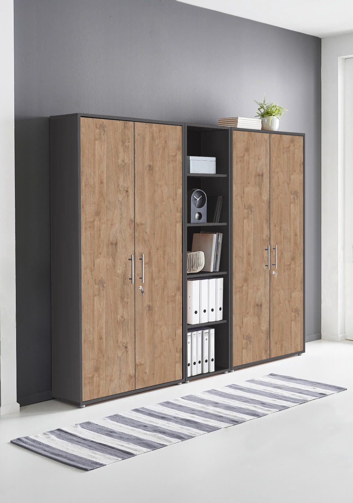 BMG Möbel Aktenschrank Büromöbel Office Edition 10 (Aktenschrank Regal Set, besteht aus 2x Aktenschrank und 1x Regal) mit viel Stauraum, abschließbar