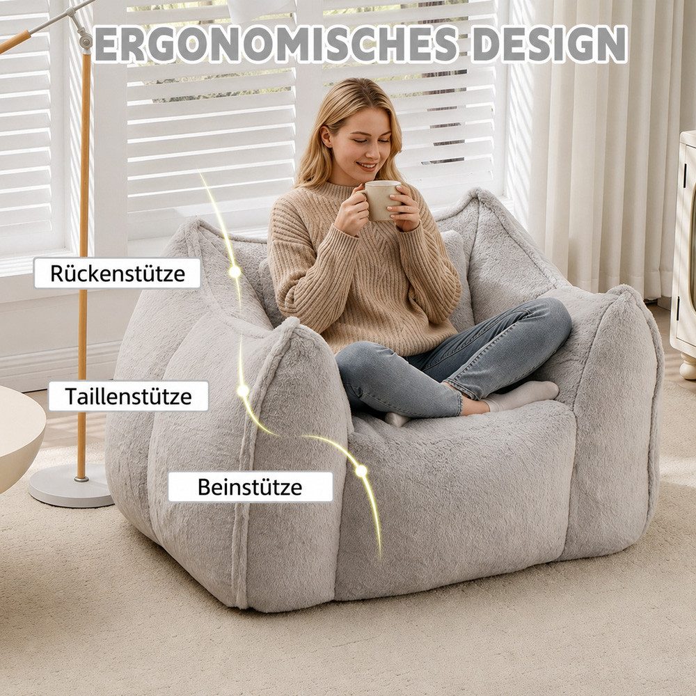 Leawin Relaxliege Sofas Wohnzimmer Loungesessel aus Kunstfell mit Hocker, Weicher Bean Bag Sessel mit Fußhocker und Schaumstofffüllung