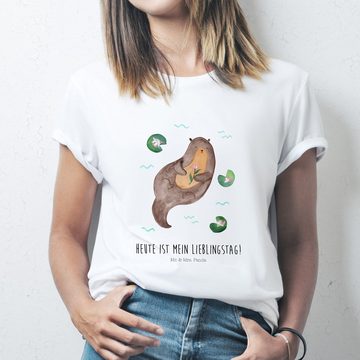 Mr. & Mrs. Panda T-Shirt Otter mit Seerose - Weiß - Geschenk, Fischotter, Seeotter, Sprüche, g (1-tlg)