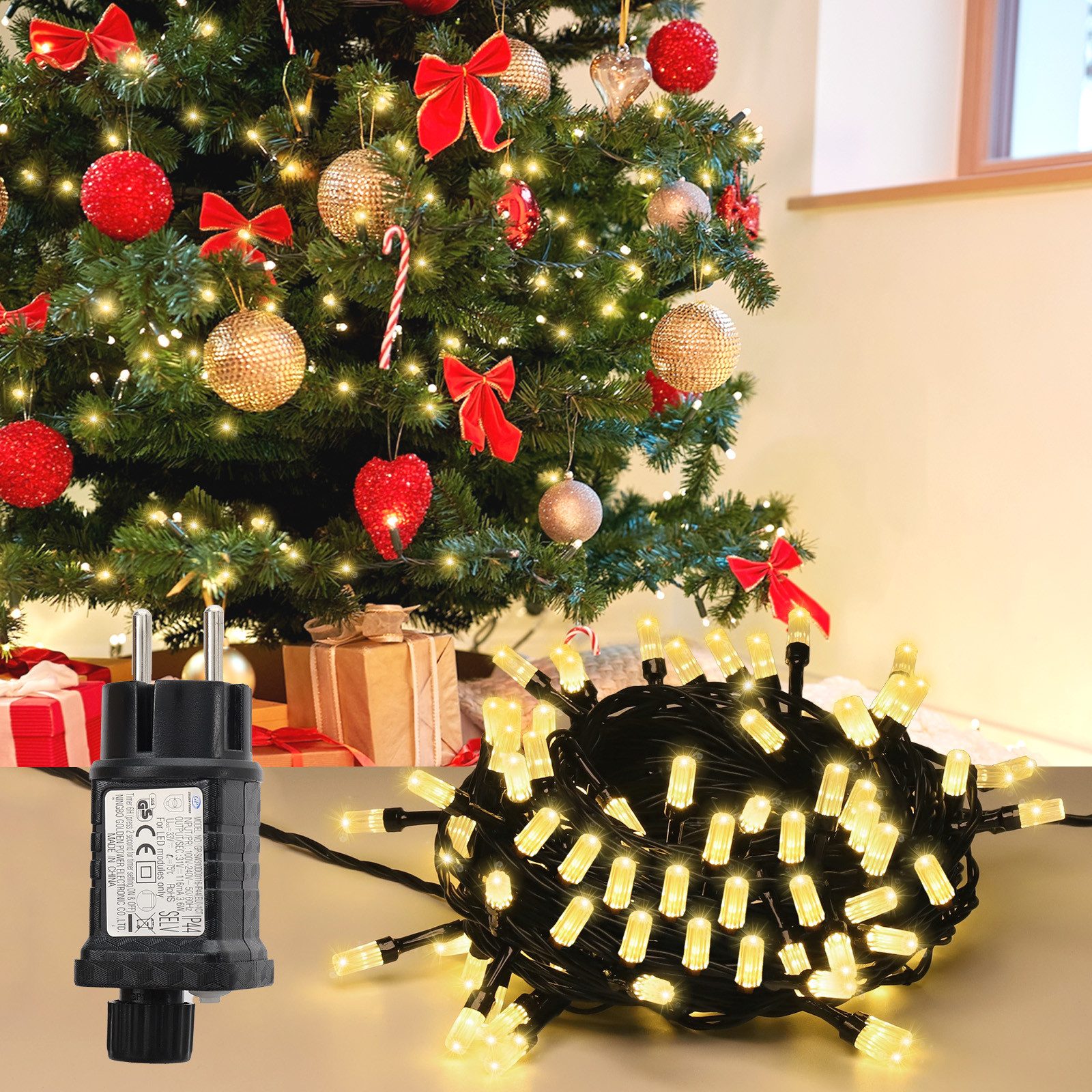 Salcar LED-Lichterkette LED Lichterkette Weihnachtsbaum Christbaumbeleuchtung Außen, 8M 50er LED, 8 Modi, Timer und Memory, Warmweiß – Bild 5 von 5