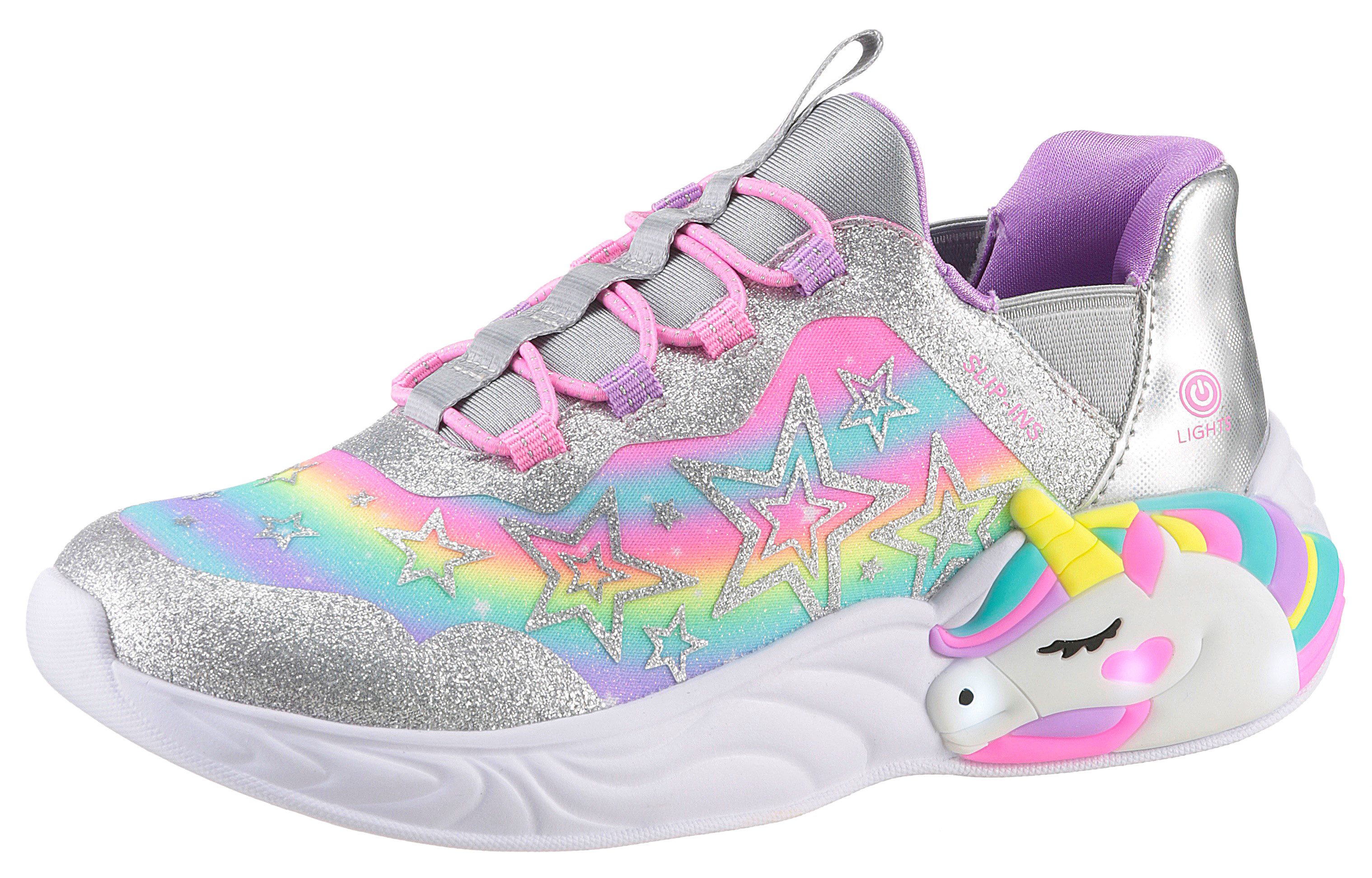 Skechers UNICORN DREAMS LIGHTS Slip-On Кроссовки, Glitzer,-Blinkschuh zum Schlupfen, Größenschablone zum Download
