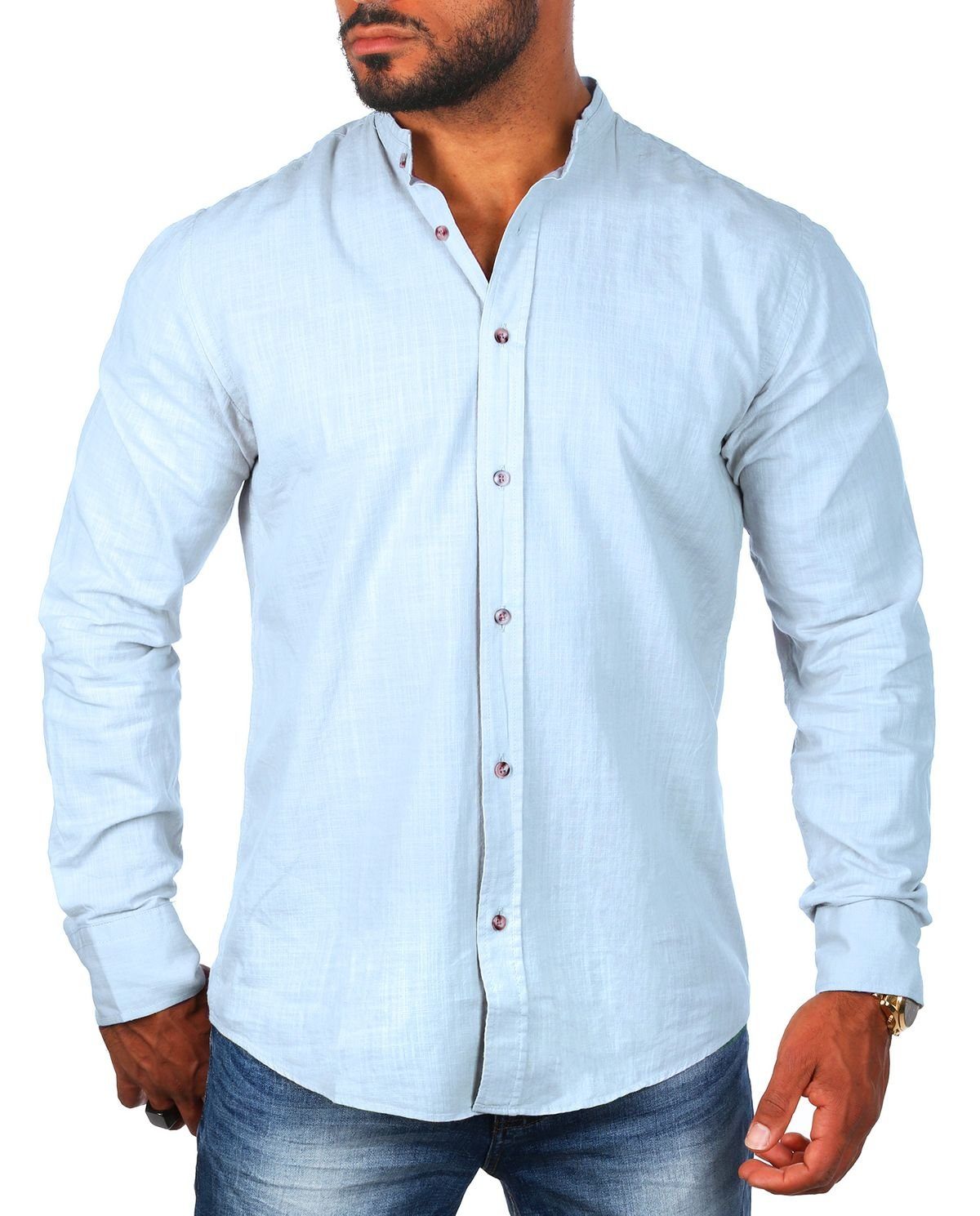 Langarmhemd Herren Leinen Baumwoll Mix Hemd 8389