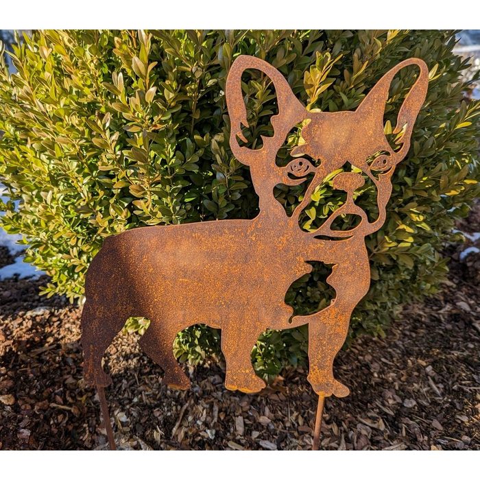 Lünemann Gartenfigur Franz. Bulldogge zum Stecken - Edelrost