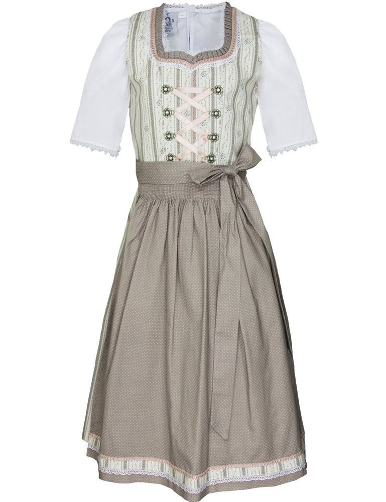 Bergweiss Trachten Dirndl für Kinder "Dorisa" 2235 - Creme / Rosa, 3-tlg. Trachtenkleid mit Bluse - Festlich Hochzeit Blumenmädchen