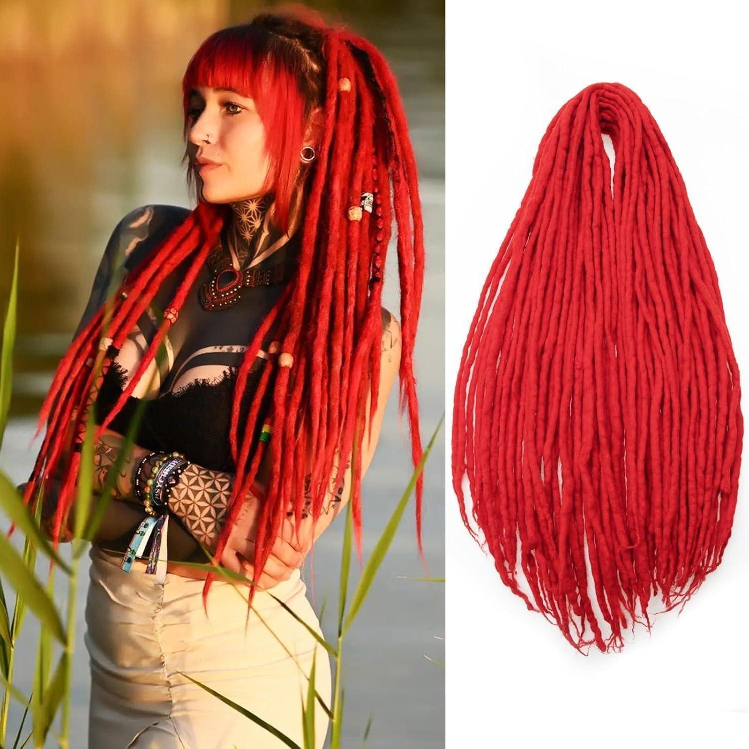 LuxusKollektion Kunsthaar-Extension Dreadlocks Extensions 24 Inch Crochet Braids Goddess Double-ended Rot