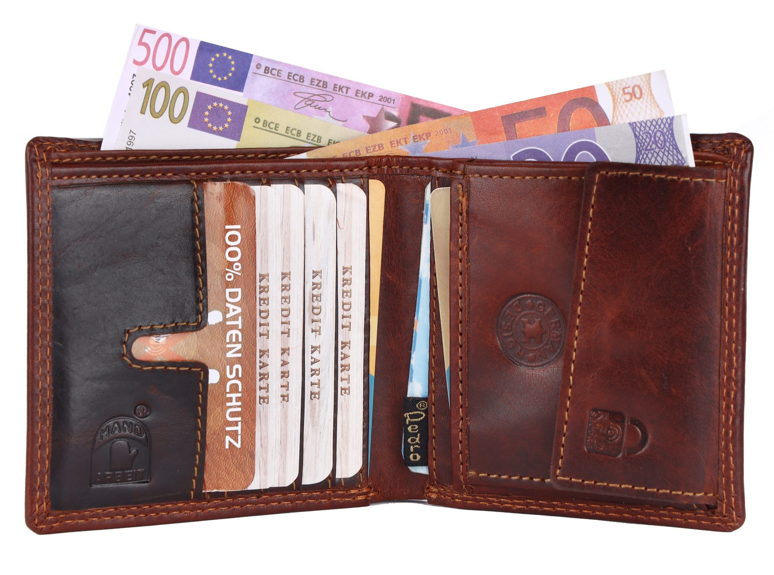 Kreditkartenfächer, RFID Druckknopfverschluss, Portemonnaie Männerbörse, Herren Schutz Münzfach, SHG Brieftasche Geldbeutel Geldbörse Leder Börse