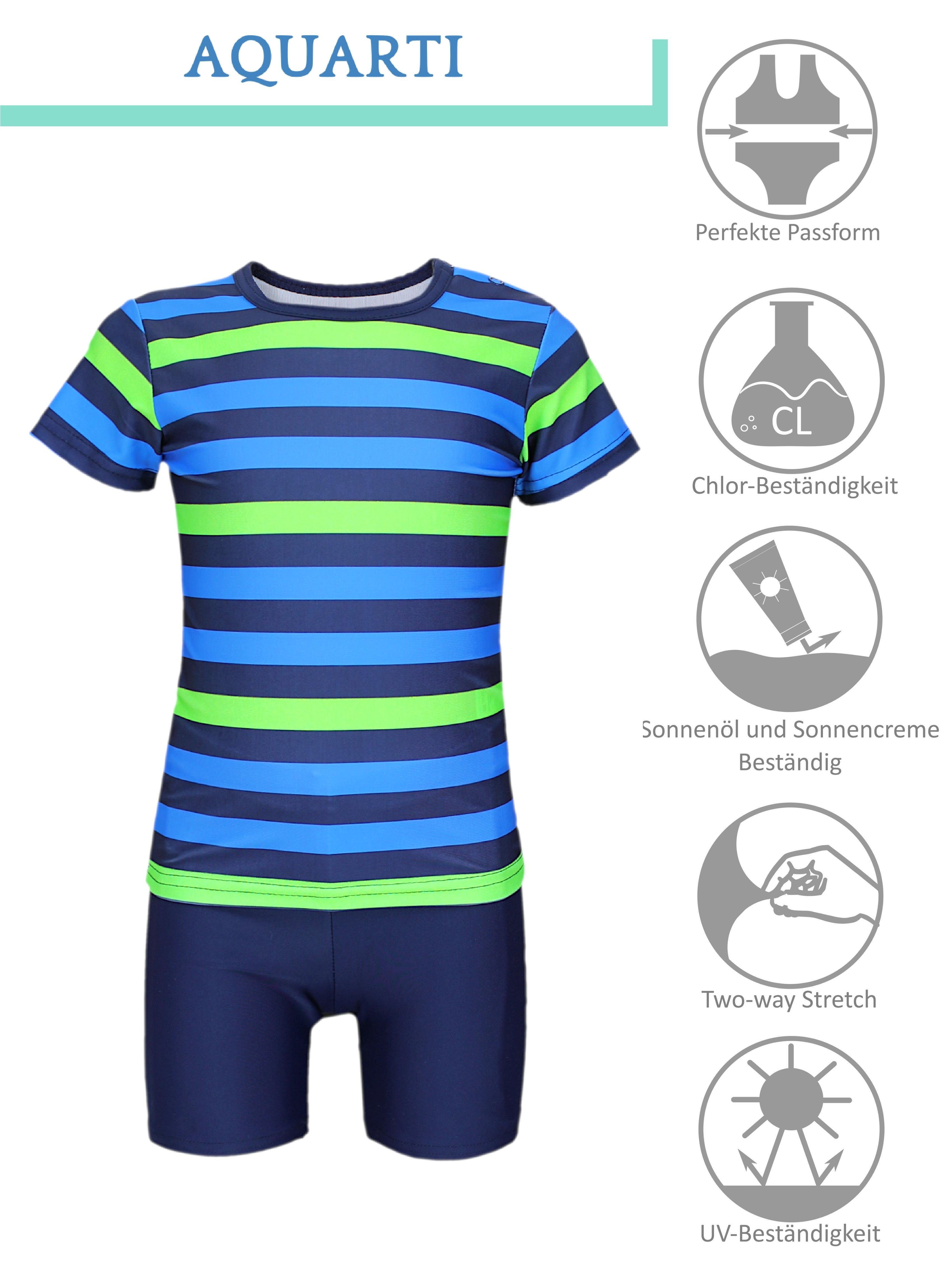 Aquarti Badeanzug UV-Schutz Badehose Streifen Badeanzug / Blau Dunkelblau / Grün Zweiteiliger Baby Kinder Jungen T-Shirt