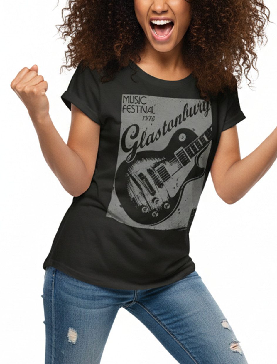 MAKAYA T-Shirt Damen Frauen Top Musik Gitarre Rock Woodstock Bandshirt Dame günstig online kaufen