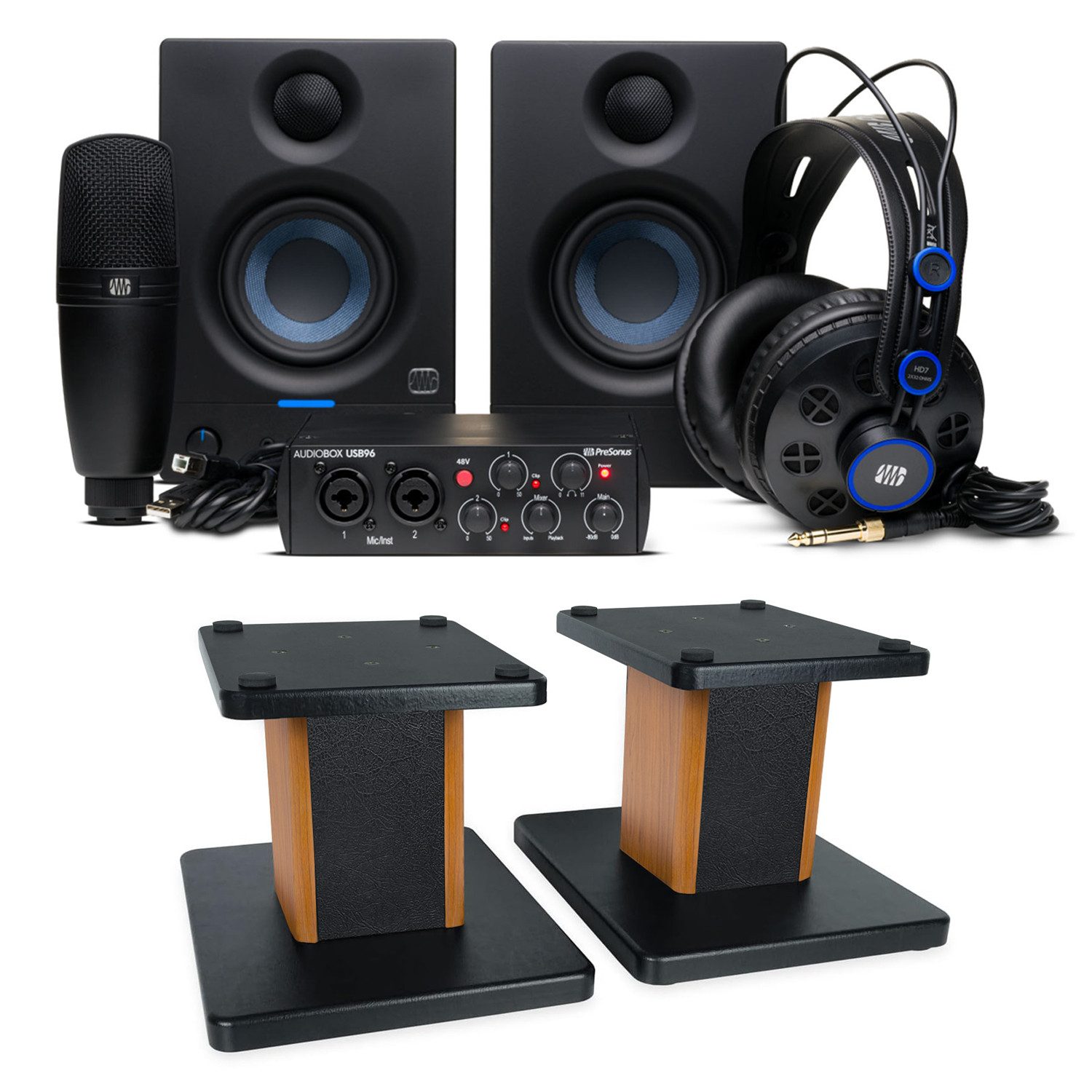 Presonus Recording-Set Audiobox 96k Bundle mit Boxenständern RW Digitales Aufnahmegerät