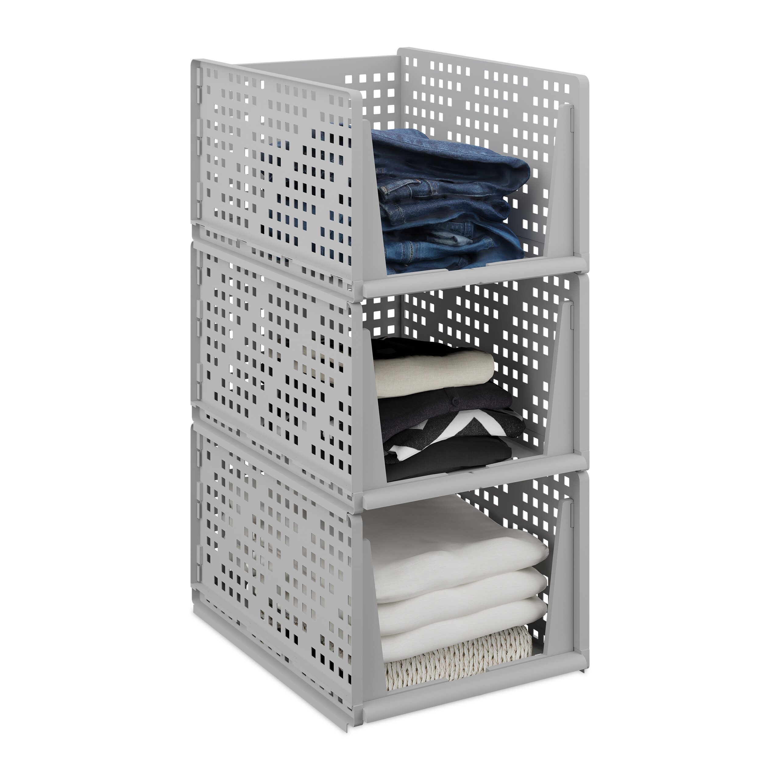 relaxdays Aufbewahrungsbox Schrank Organizer im 3er Set (3 St), grau, L