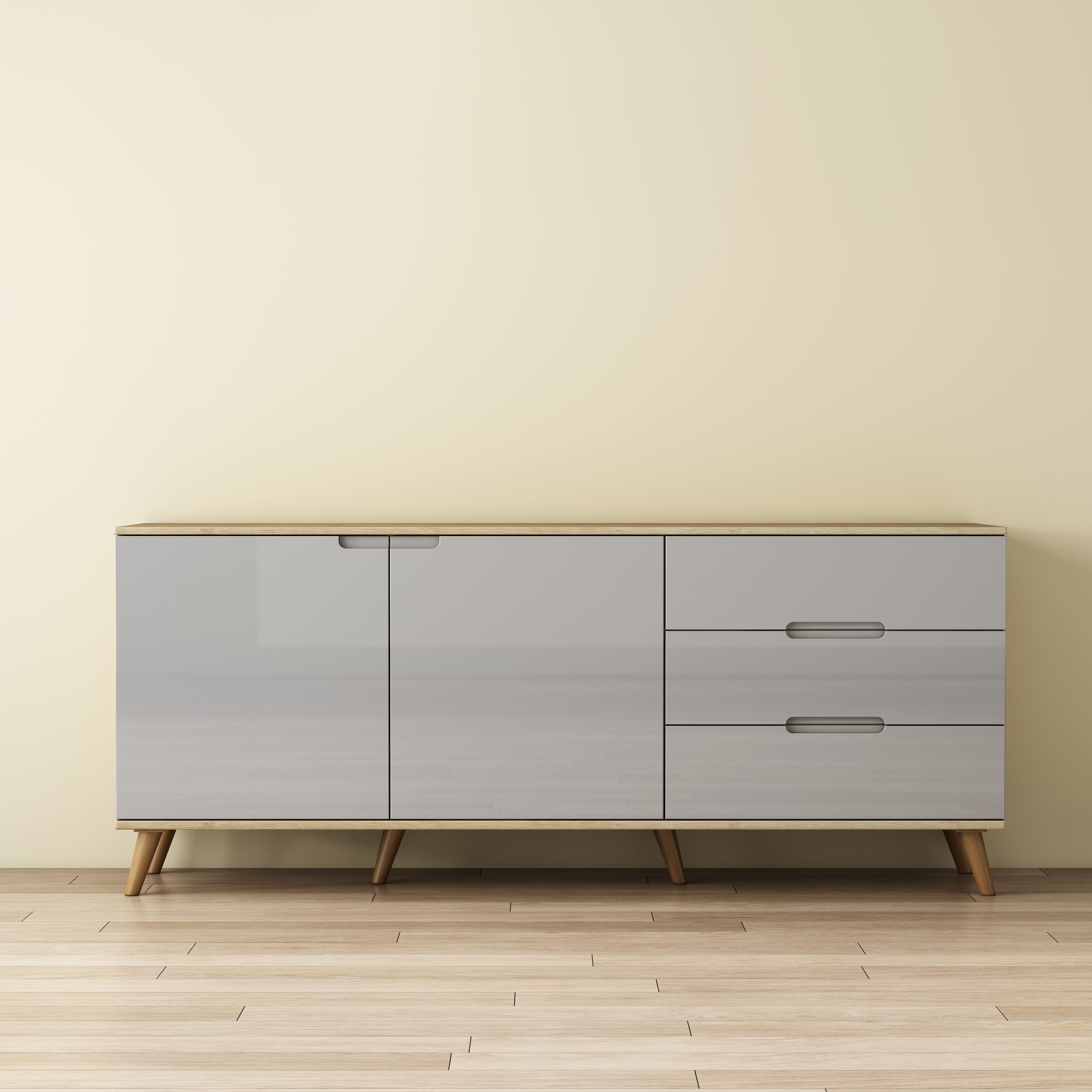 OTTO home Sideboard Lund, mit glänzenden Fronten, Griffmulden, helles Holzd günstig online kaufen