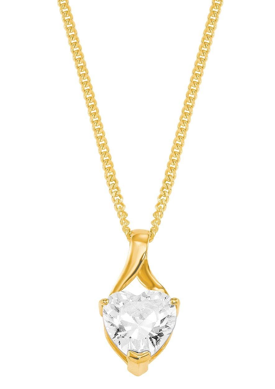 Gold mit mit Kette Geschenk Anhänger LIEBE Halskette Zirkonia Amor Herz 2014209 Schmuck 375,