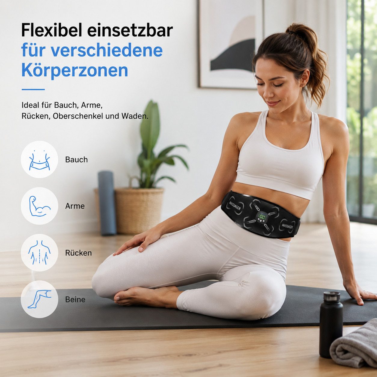 Tekoo EMS-Bauchmuskeltrainer EMS Gürtel Set Muskelstimulator Bauchmuskeltrainer für Bauch & Arme, (Komplettset, 3-teiliges Set), Keine Gel-Pads erforderlich (wasserbefeuchtet)
