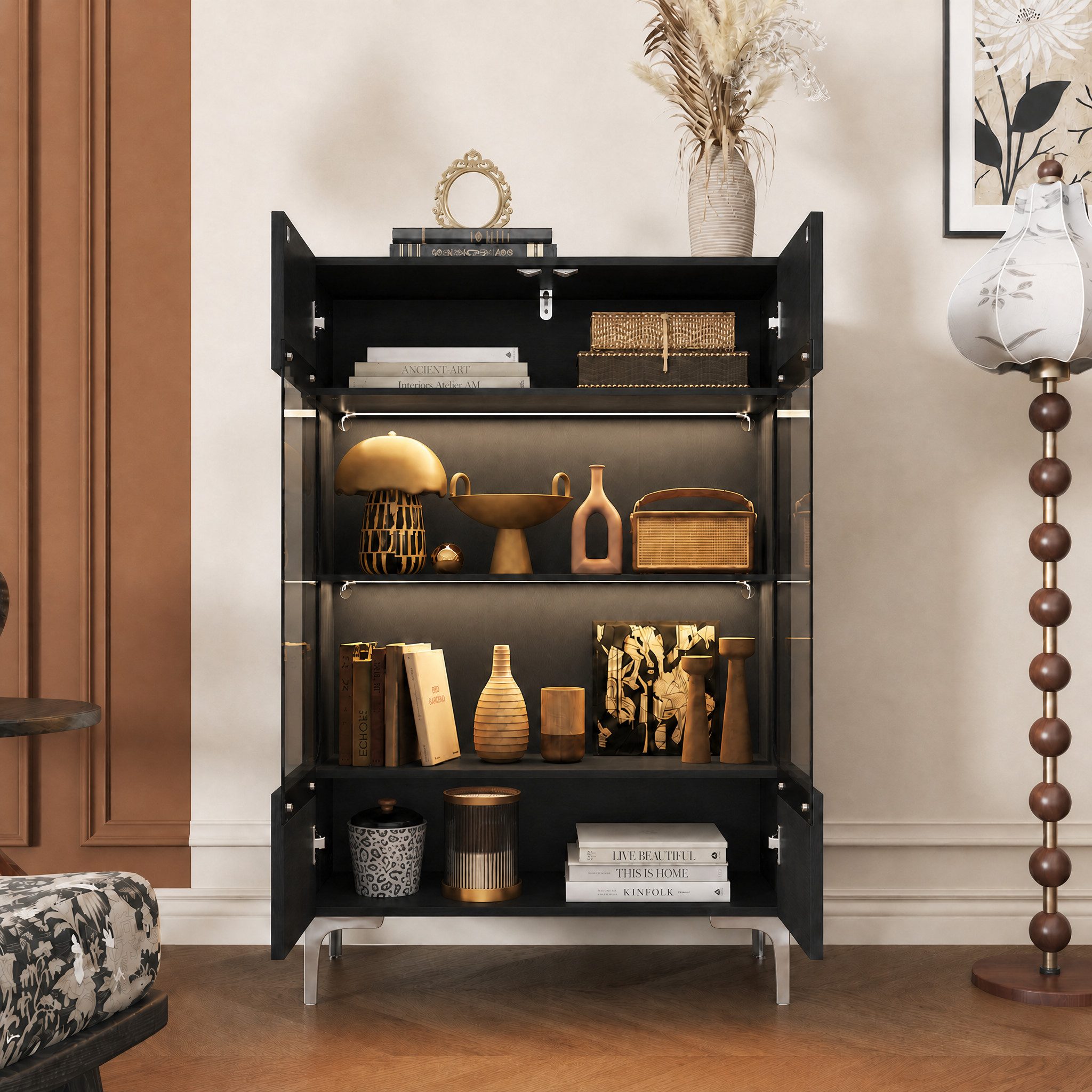 FUFU&GAGA Glasvitrine 115cm hoch, Vitrinenschrank mit LED und Glastüren – Bild 5 von 5