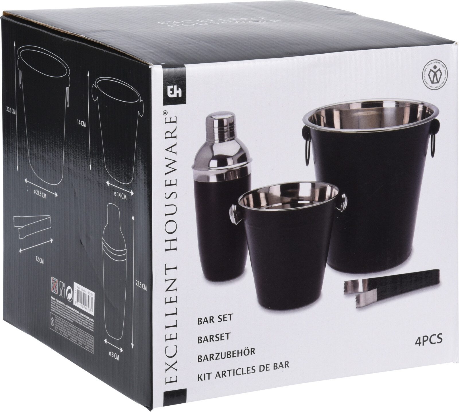 Koopman Cocktail-Set Barset Flaschenkühler Schwarz Set 4 Tlg., (Stück, 4-tlg., Packung), Shaker, Flaschenkühler, Eiseimer + Zange, Barzubehör – Bild 4 von 4