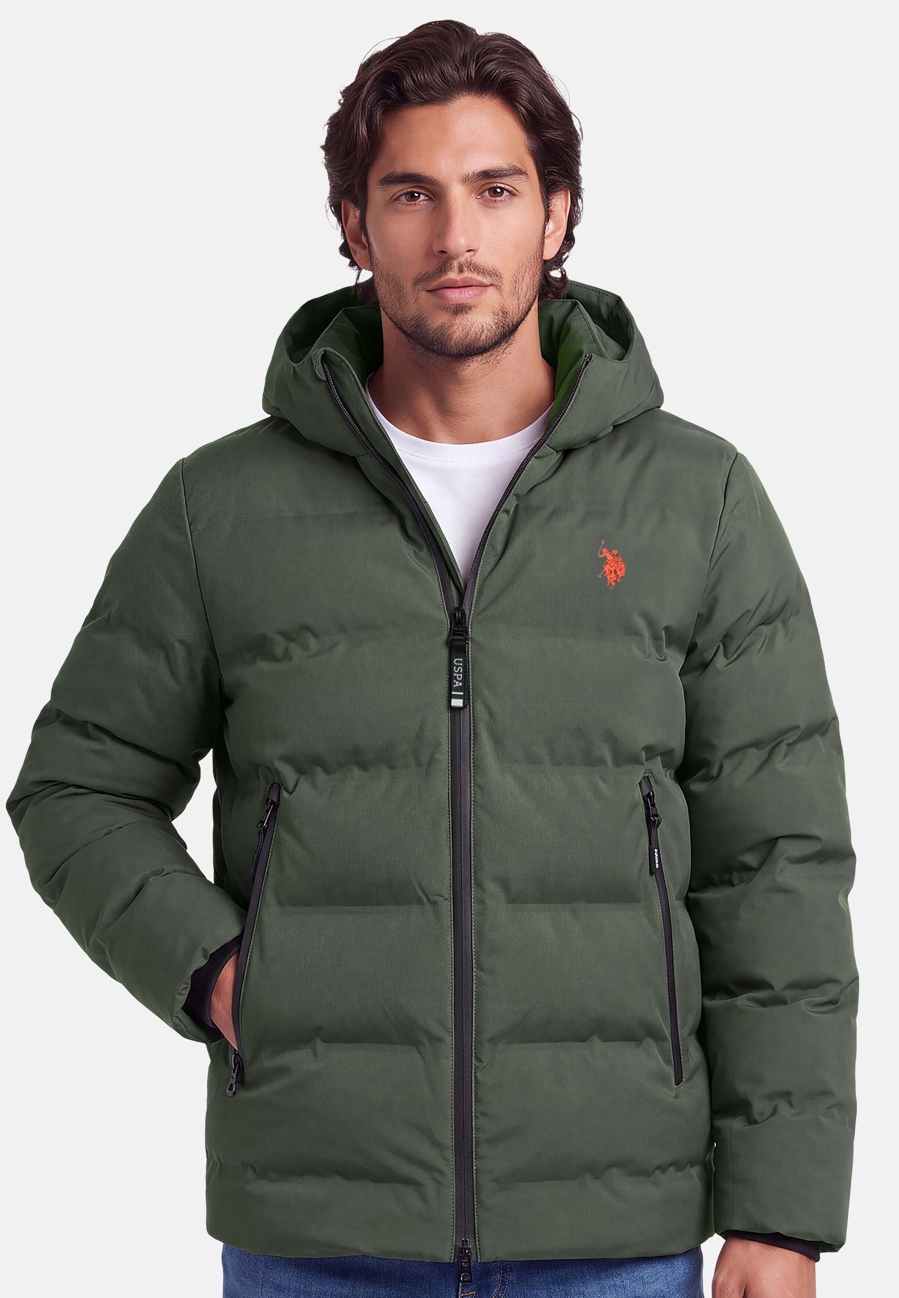 U.S. Polo Assn. Steppjacke USXxander – Herren Steppjacke mit Kapuze und Logo-Patch Wattierte Steppjacke mit Kapuze, Kordelzug und praktischen Taschen