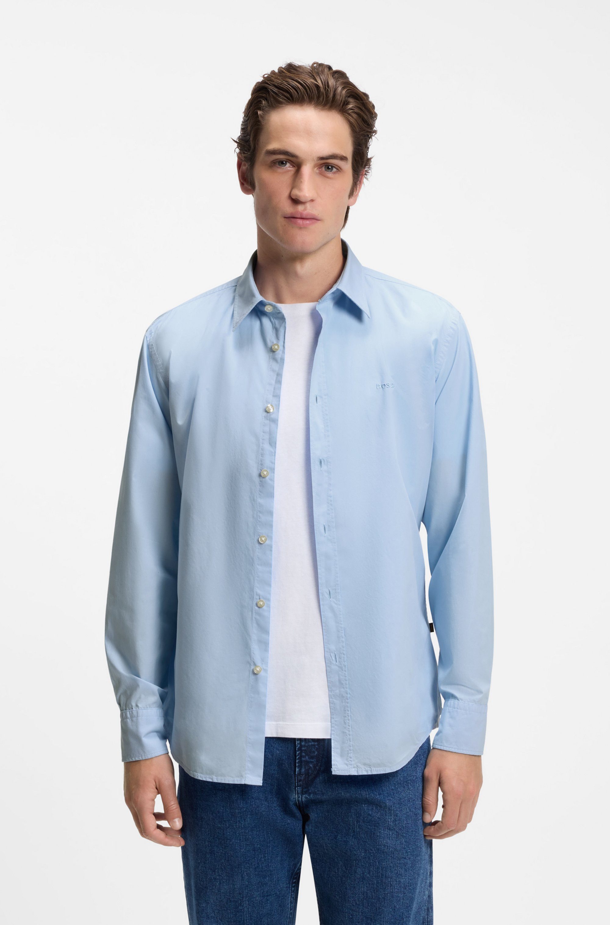 BOSS ORANGE Langarmhemd Relegant Regular Fit Baumwolle mit BOSS Stickerei und klassischem Kent Kragen