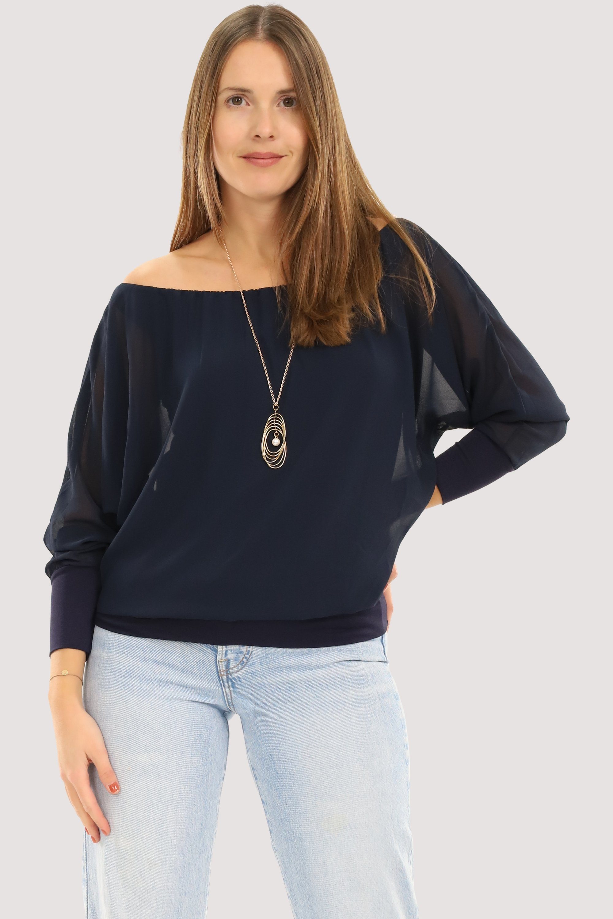 malito more than fashion Chiffonbluse 1133 Bluse mit Fledermausärmeln Einheitsgröße dunkelblau