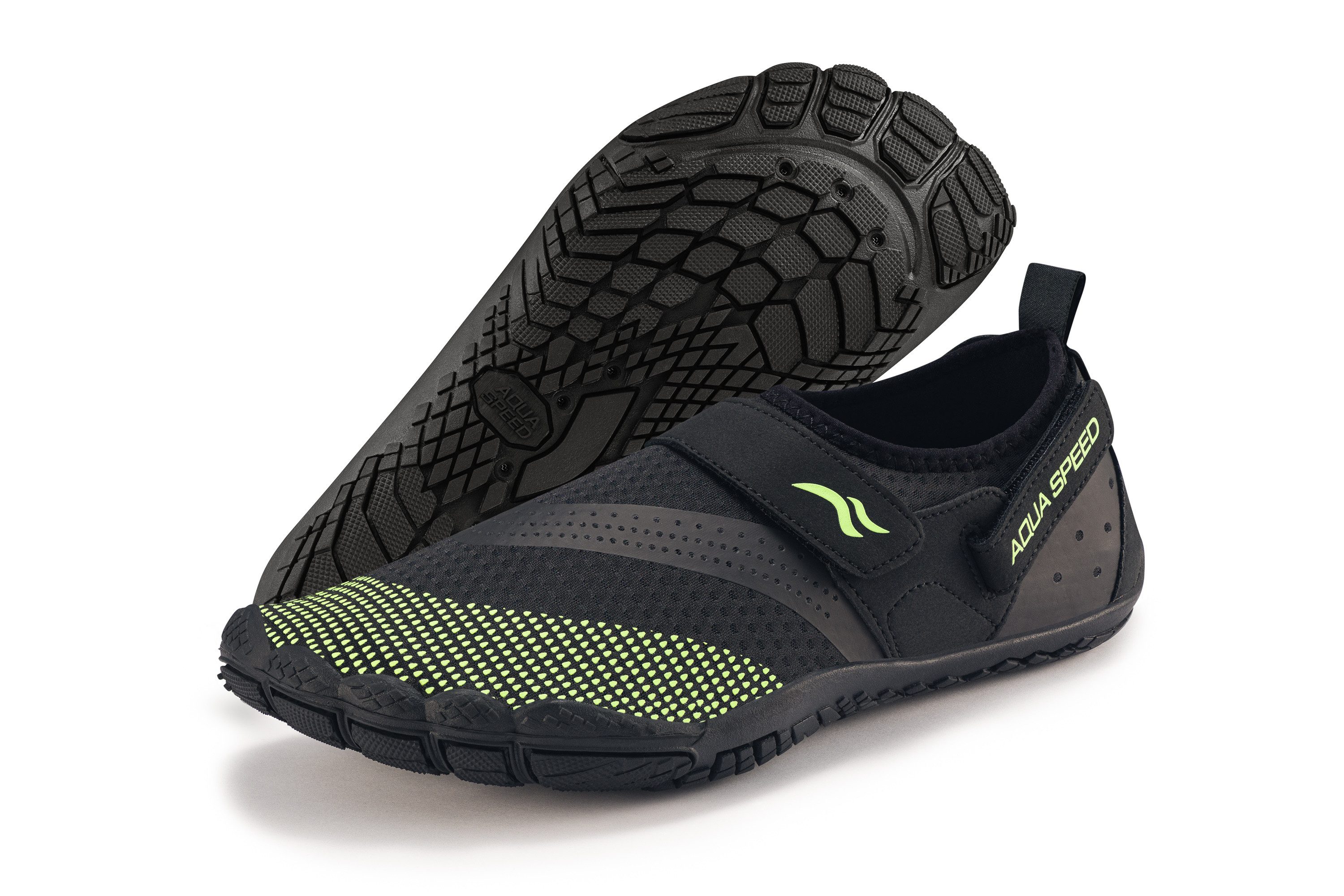 Aqua Speed Kinder-Strandschuhe AGAMA Gr. 35 – Schwarz/Fluor Grün + Handtuch Wasserschuh (Wasserschuhe für Kinder – sicherer Halt bei Spiel & Wasserspaß) Alltagstauglich & sportlich – Für Freizeit & Wasseraktivitäten