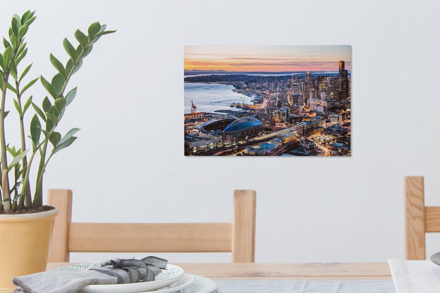 St), Wanddeko, 30x20 - Wandbild (1 cm Leinwandbild Seattle Sonnenuntergang, Skyline OneMillionCanvasses® Leinwandbilder, - Aufhängefertig,