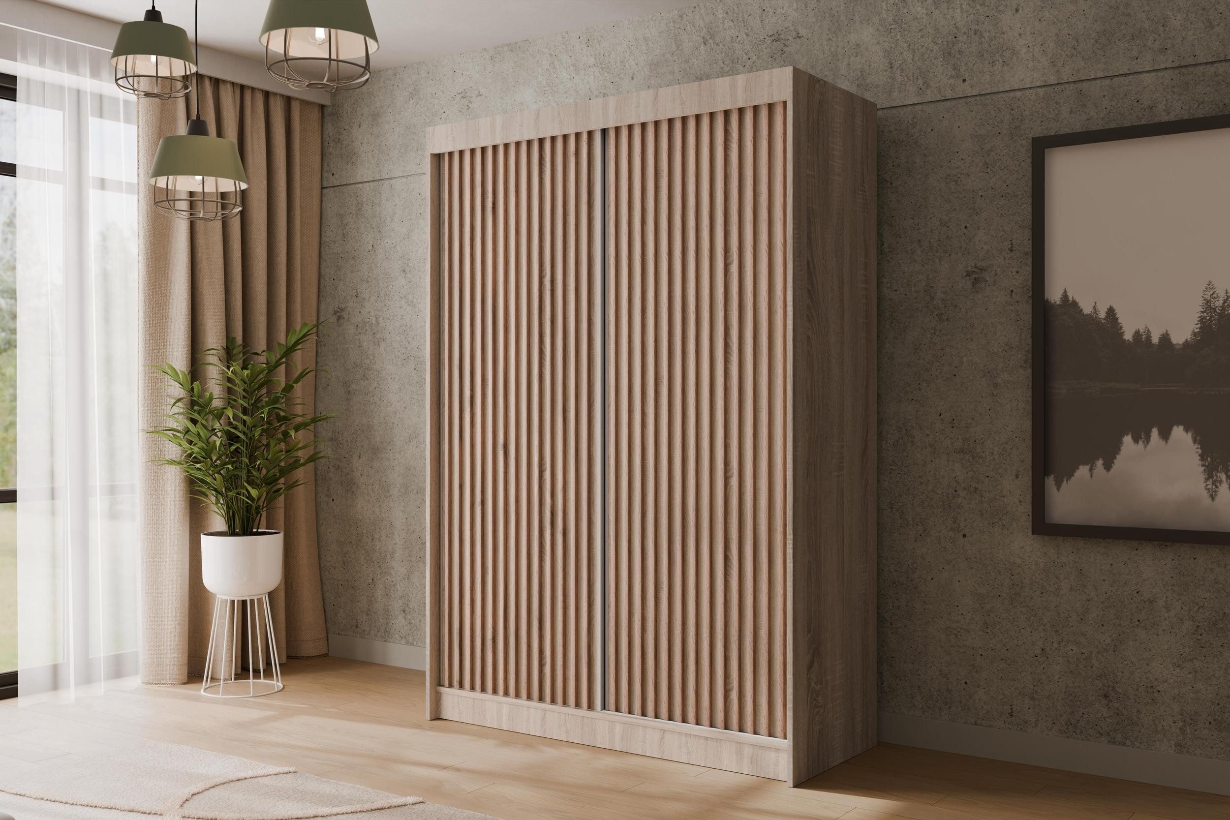 ALTDECOR Schiebetürenschrank VILANv2 (Kleiderschrank Garderobenschrank mit viel Stauraum Moderner Schrank) Vielseitiger Schwebetürenschrank Schlafzimmer Lamelle – Bild 3 von 5
