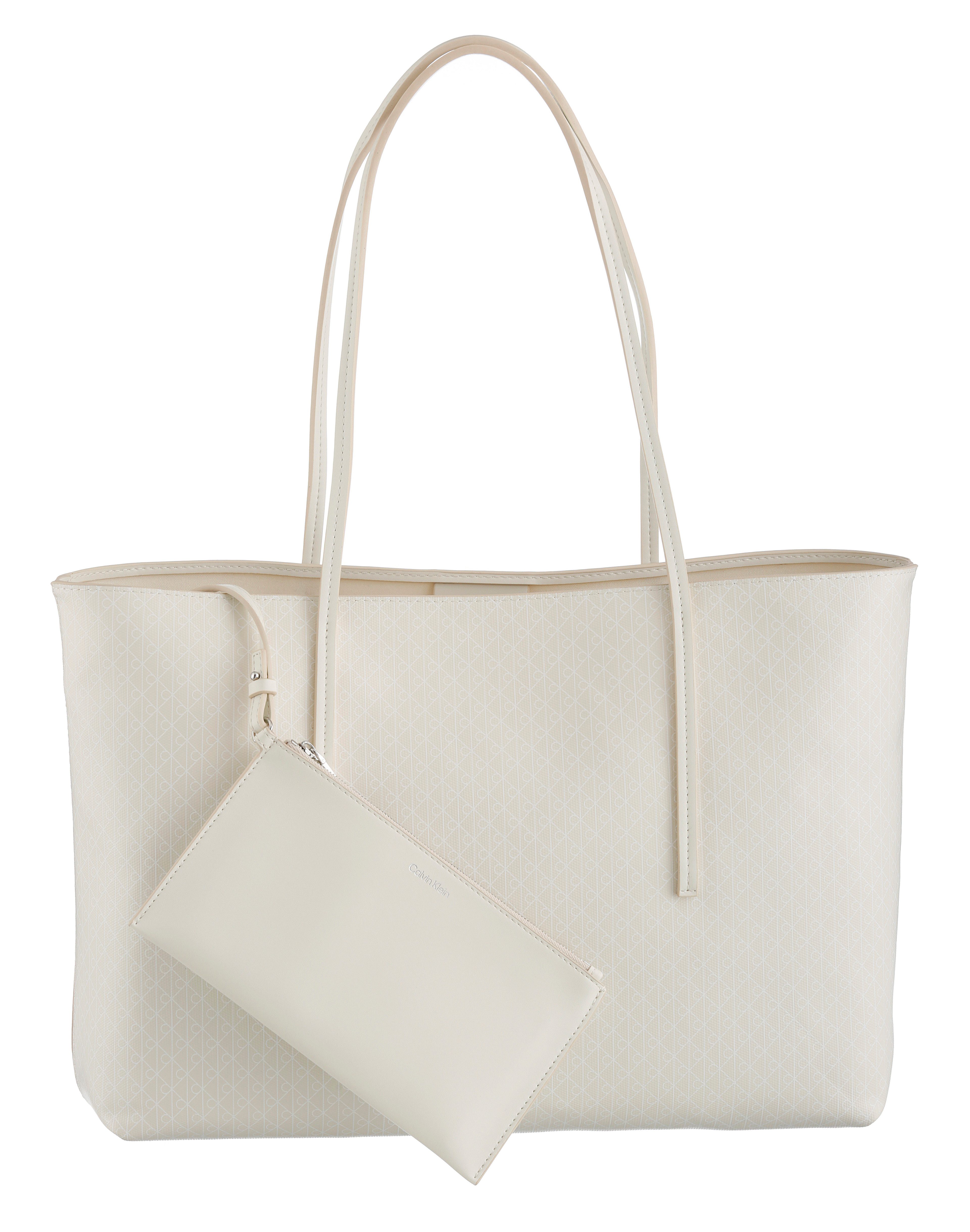 Calvin Klein Henkeltasche AOP TOTE W/ POUCH ON STRAP (2-tlg), Umhängetasche, Schultertasche, Set, mit Monogramm-Print