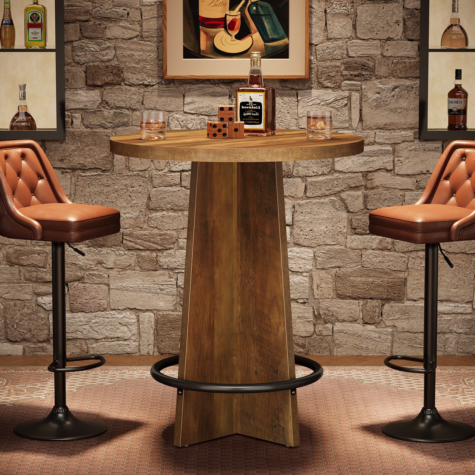 Tribesigns Bartisch 95 cm Runder Stehtisch, Bistrotisch mit Fußstütze, Küchentisch
