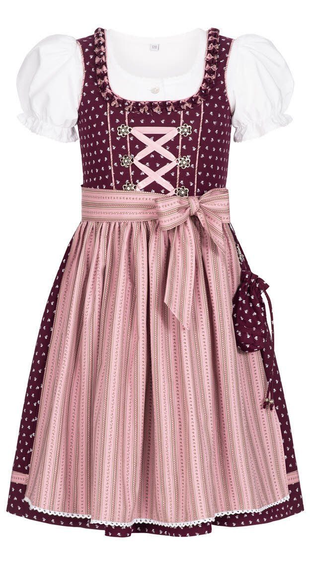 Nübler Dirndl Kinderdirndl 3-teilig Nabilia in Weinrot von Nübler 3 teiliges Set aus Dirndl, Bluse und Schürze, Kinder Tracht