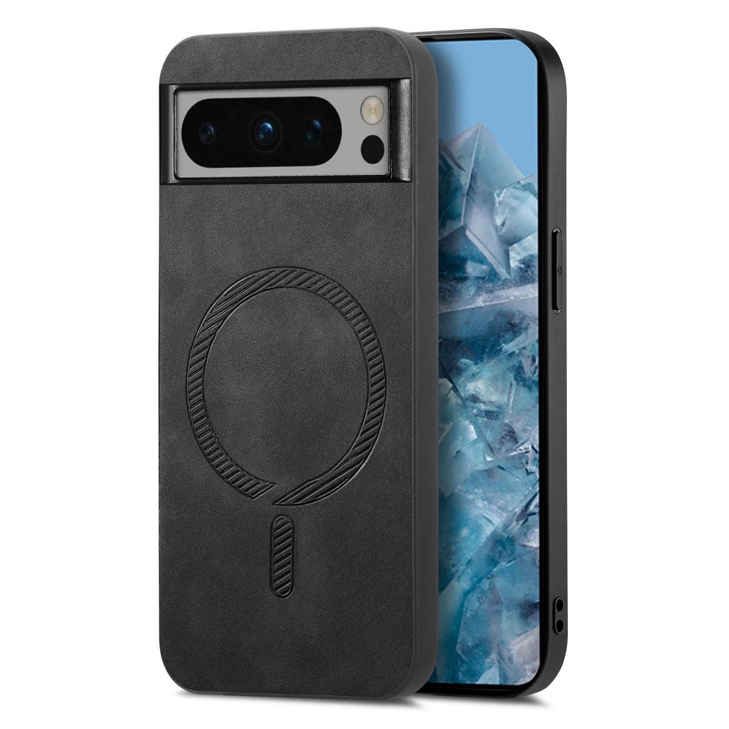 Wigento Handyhülle Für Google Pixel 9 Pro XL Retro Kunst-Leder Hülle MagSafe Case Schwarz, Retro PU Leder Handyhülle mit MagSafe-Kompatibilität