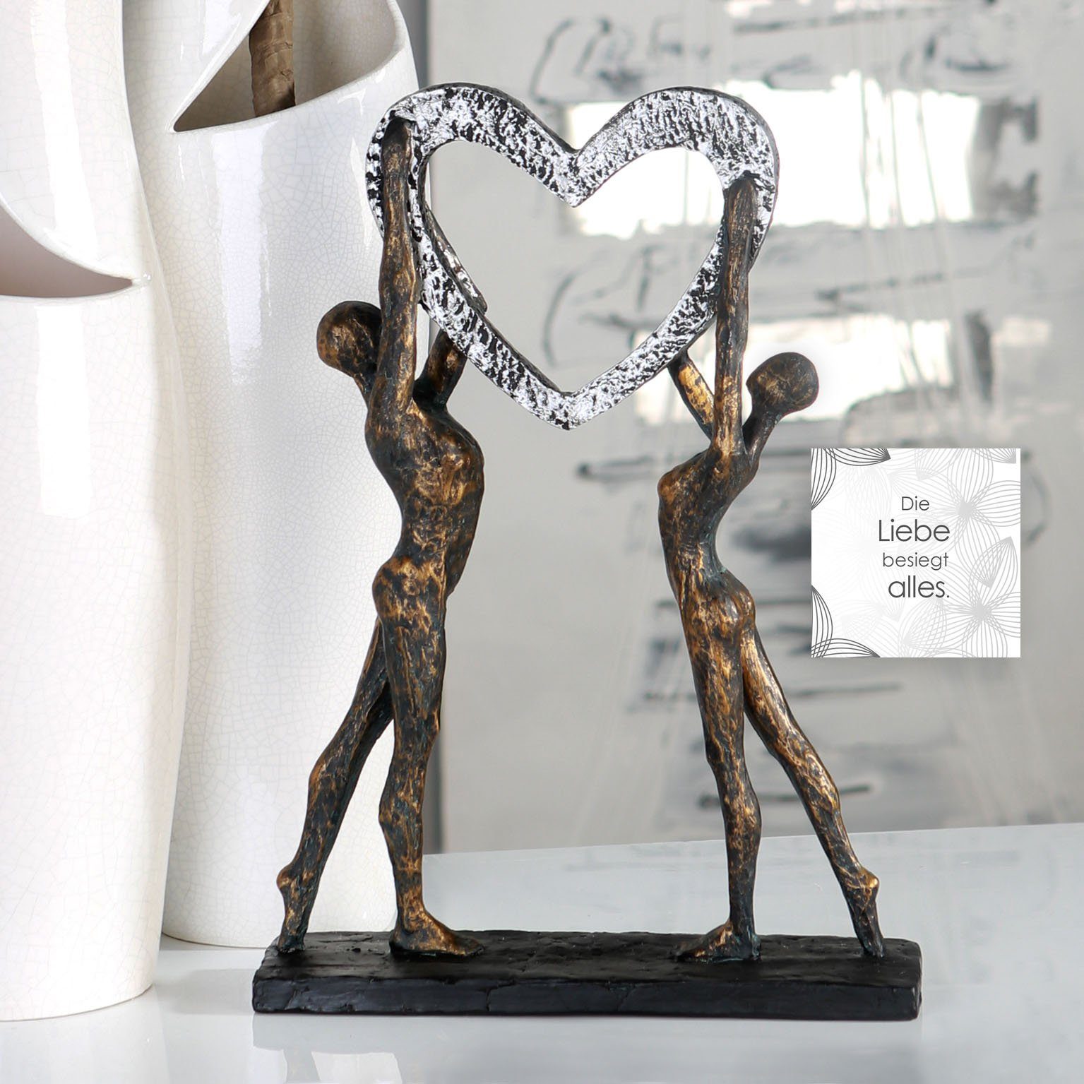 Casablanca by Gilde Dekofigur Skulptur Victory (1 St), Dekoobjekt, Höhe 37 cm, mit Herz, mit Spruchanhänger, Wohnzimmer