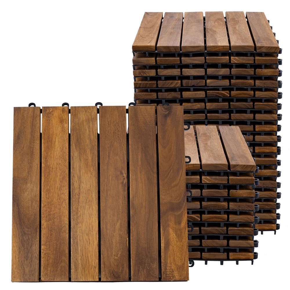 etc-shop Holzfliesen, Holzfliese Terrassenplatten Klickfliesen Akazie Balkon 30x30 cm 27x