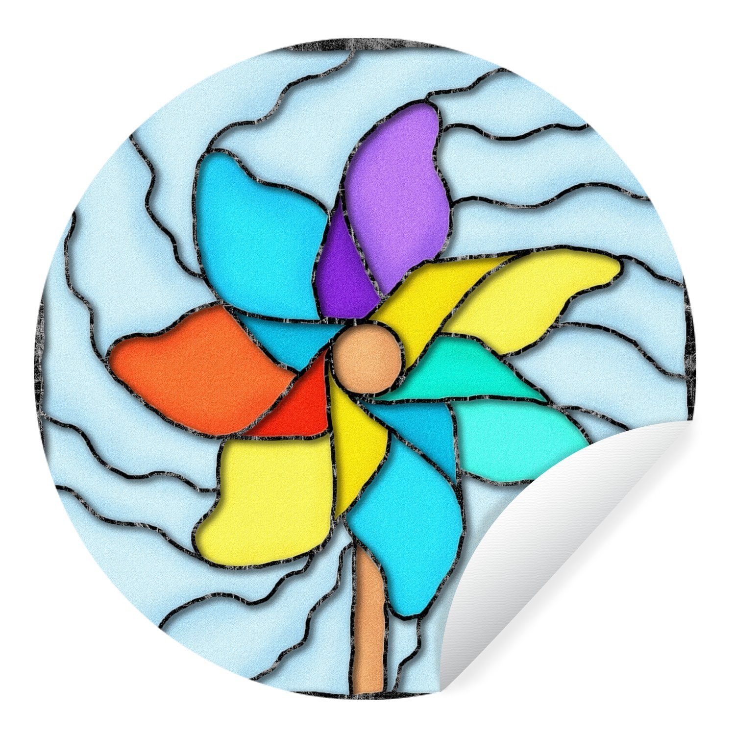 MuchoWow Wandsticker Eine Illustration einer Windmühle aus farbigem Glas (1 St), Tapetenkreis für Kinderzimmer, Tapetenaufkleber, Rund, Wohnzimmer