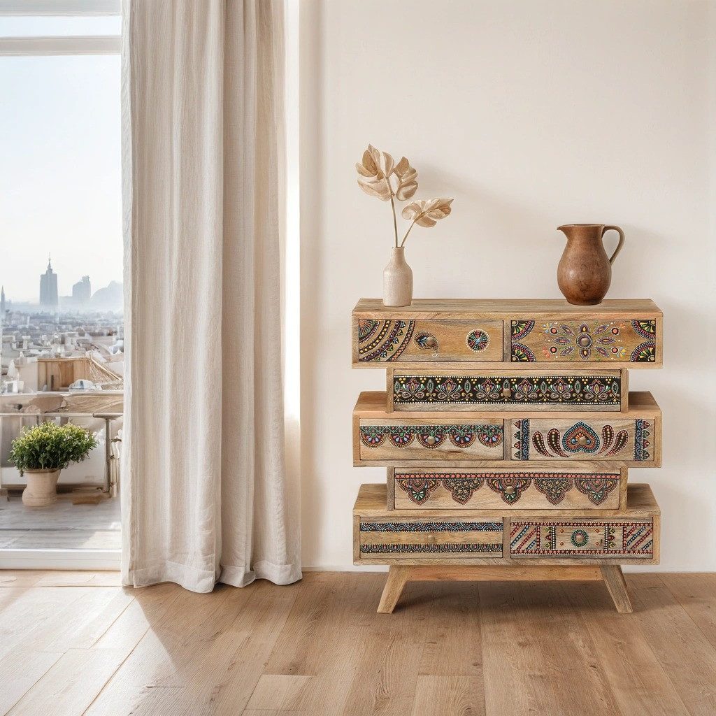 Marrakesch Orient & Mediterran Interior Kommode Orientalische Deko Kommode mit Schublade Schubladenkommode Artha Bunt (1 St), Handarbeit