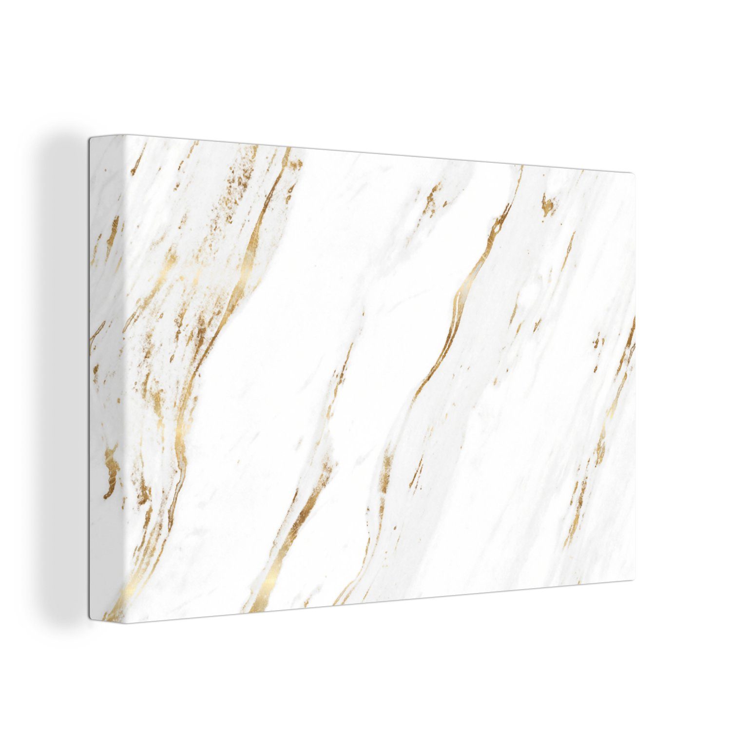 OneMillionCanvasses® Leinwandbild Marmor - Gold - Weiß, (1 St), Wandbild Leinwandbilder, Aufhängefertig, Wanddeko, 30x20 cm