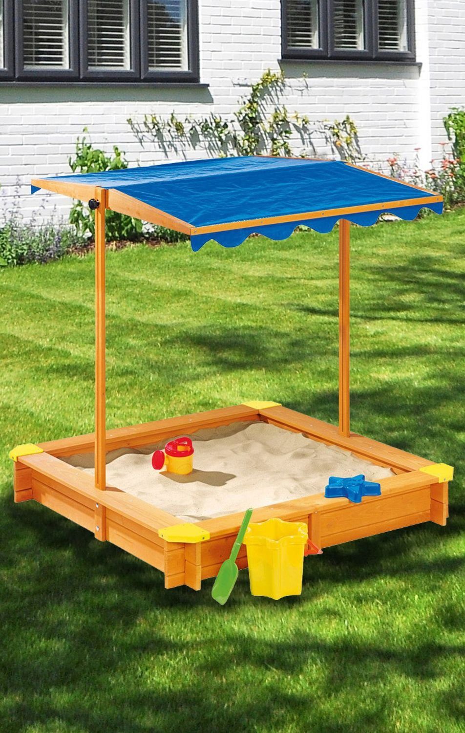 BURI Sandkasten Holz-Sandkasten mit verstellbaren Dach günstig online kaufen