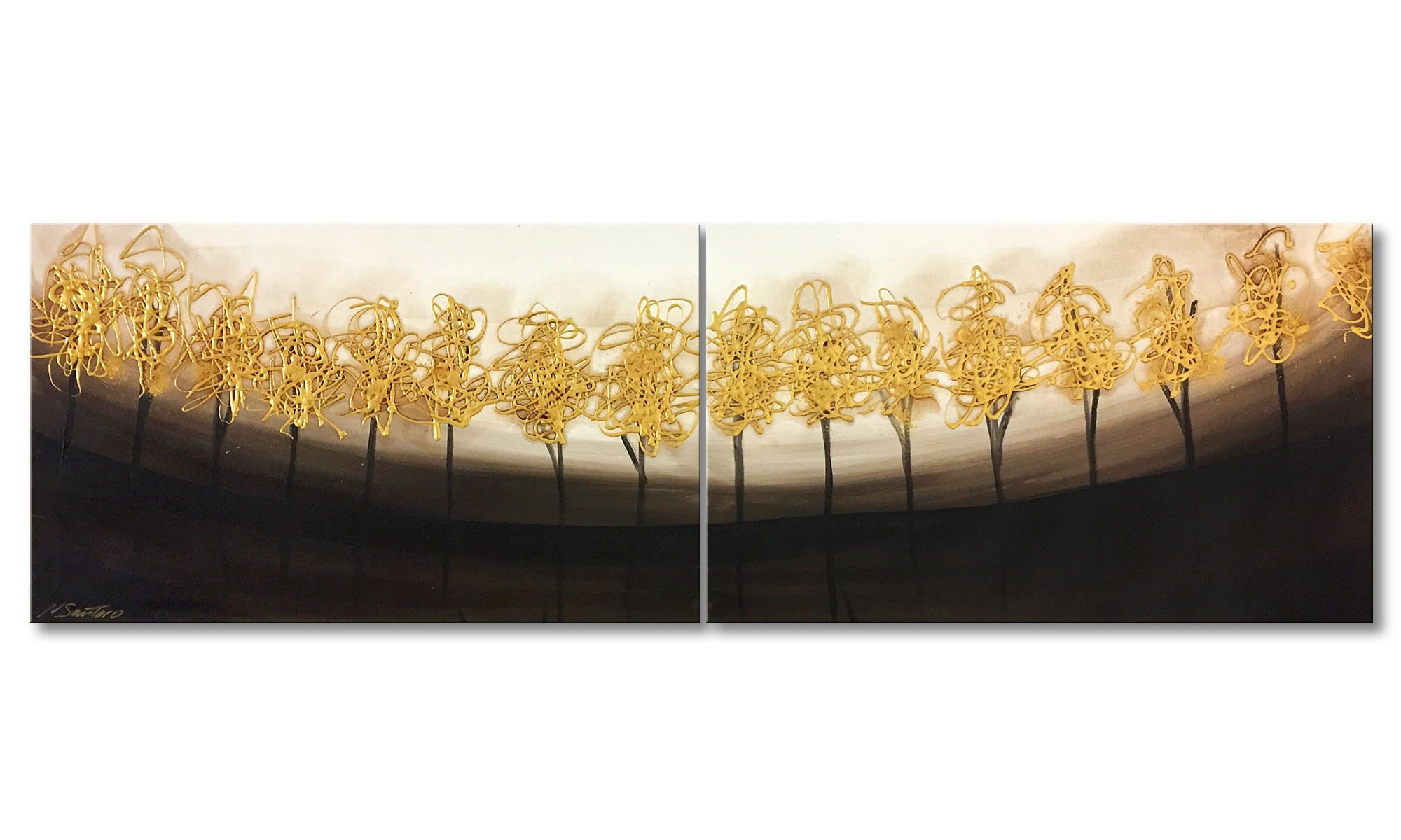WandbilderXXL Gemälde Gold Leaf 200 x 60 cm, Abstraktes Gemälde, handgemaltes Unikat