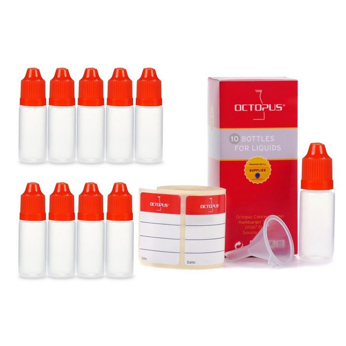 OCTOPUS Kanister 10 Plastikflaschen 10 ml aus LDPE G14 Tropfverschluss Kindersicheru (10 St)