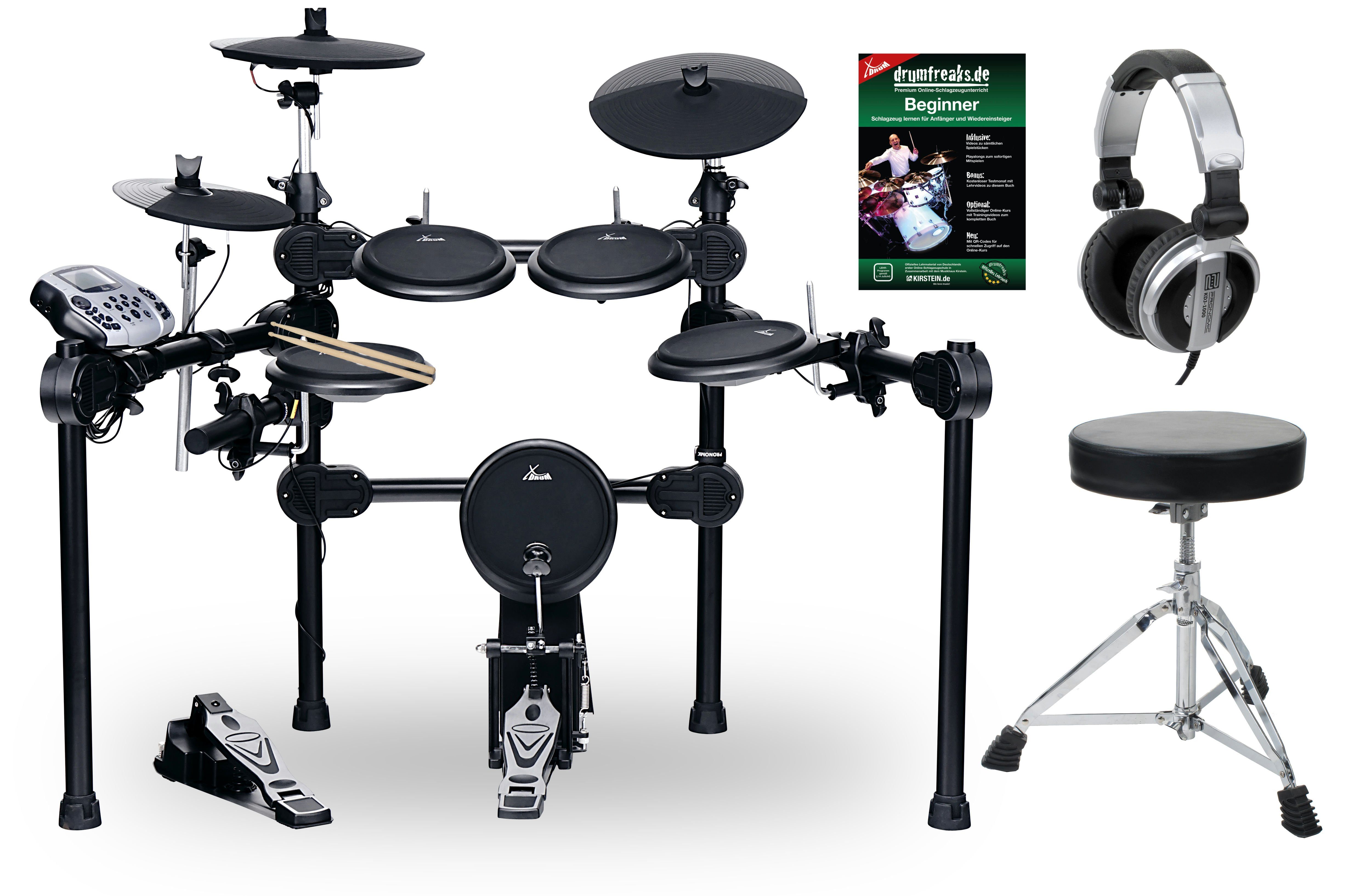 XDrum E-Drum DD-520 E-Drum Kit mit Dualzonen-Pads inkl. Hocker Set, 13-St., USB, MIDI In/Out, 458 Sounds und 41 Drumkits