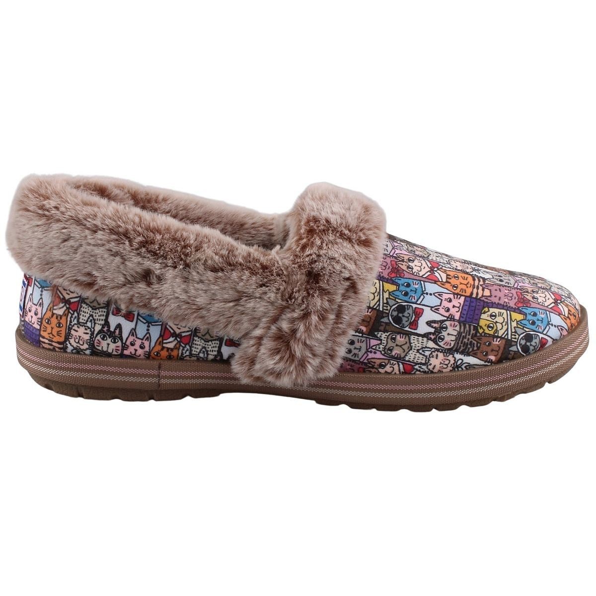 Skechers 33347-MLT Hausschuh Warm gefütterte Pantoffeln mit Katzenmotiv