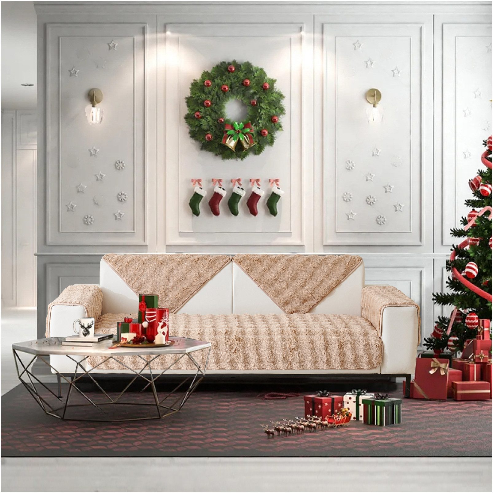 Rosnek Sofahusse Zottelig, Wellendesign, weich, rutschfest, für Wohnzimmersofas