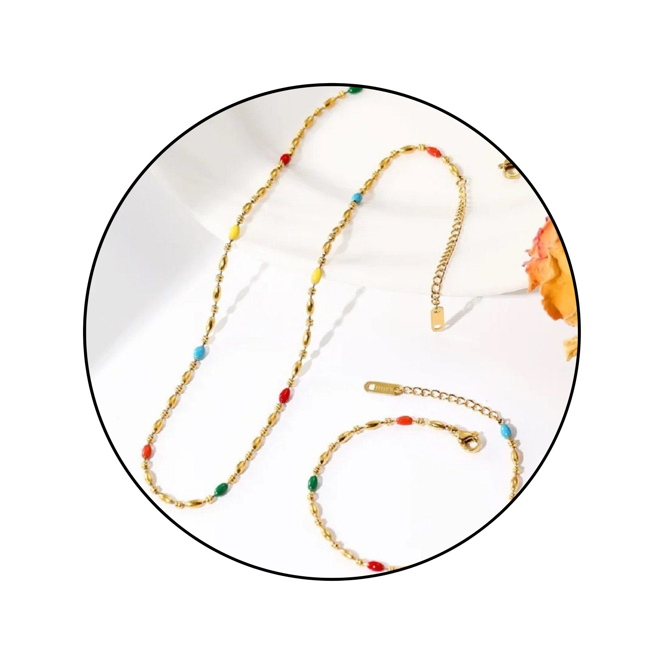 Ketten und Armband Set Edelstahl Perlen-Set Viva Colors Schmuck Halskette Armband